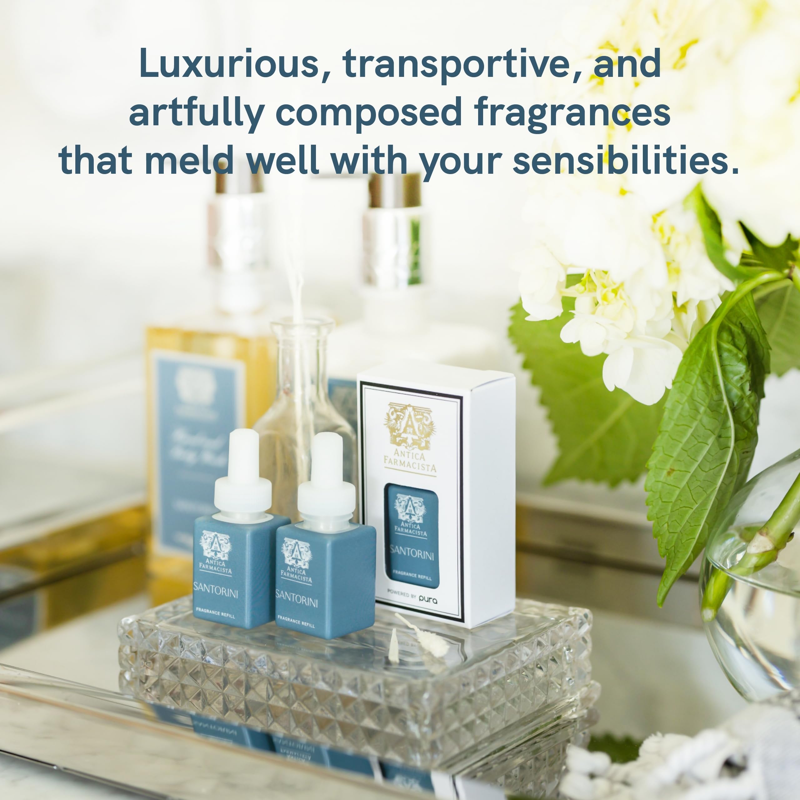 Pura Smart Fragrance Bundle - Pura & Antica Farmacista - Fragrance for Smart Home Air Diffuser - Room Freshener - Includes Linens & Surf & Santorini - Image 6